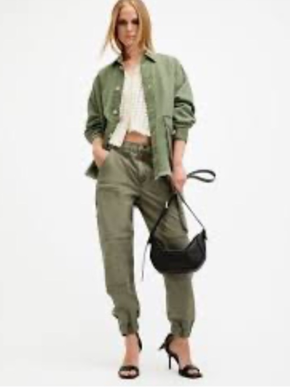 AllSaints Florence Olive Green Cargo Jogger Pants